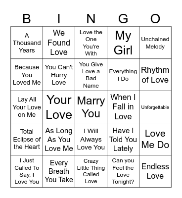Valentine's Day Music Bingo Card