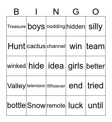 The Treasure Hunt 1 Bingo Card
