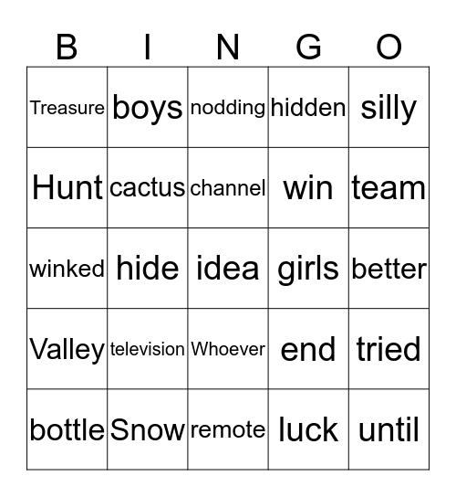 The Treasure Hunt 1 Bingo Card