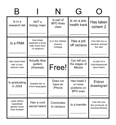 BPO Spring 2024 Bid Night!! Bingo Card