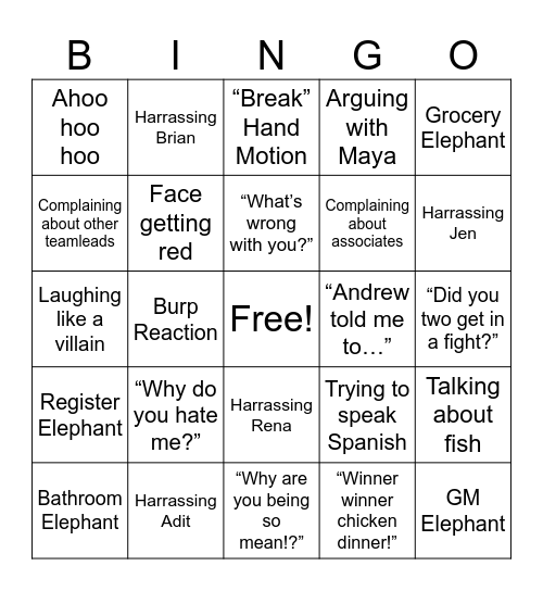 Brandon Bingo Card