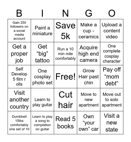 Monty's 2024 Bingo Card