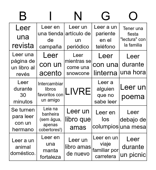 Leitura de Verão BINGO Card