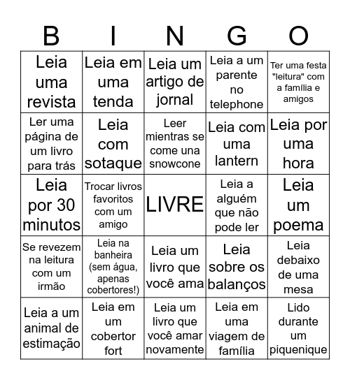 Leitura de Verão BINGO Card