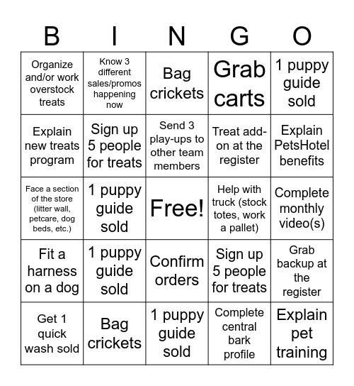 PetSmart Bingo Card