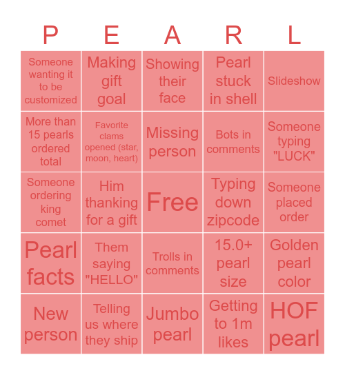 Pearlism (tiktok) bingo Card