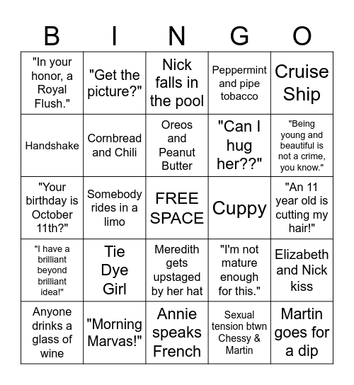 Parent Trap Bingo Card