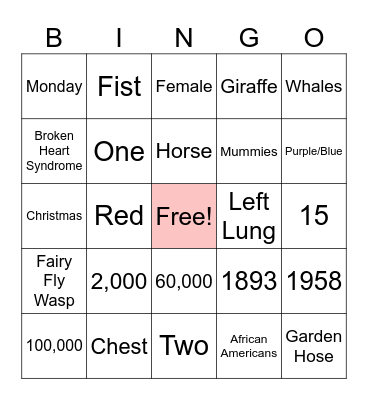 American Heart Month Bingo Card