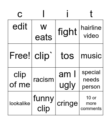 reddit Bingo Card