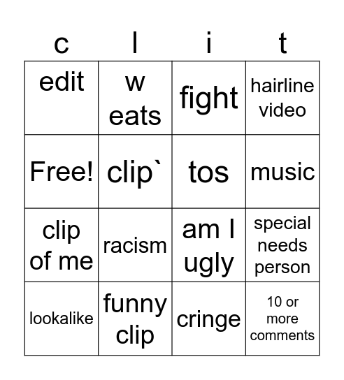 reddit Bingo Card