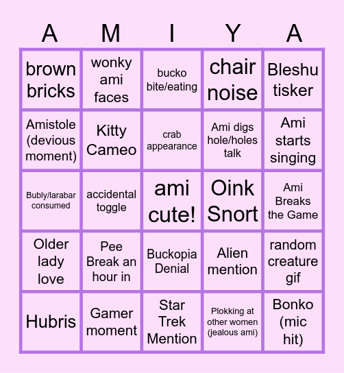 Ami Streams Bingo Card