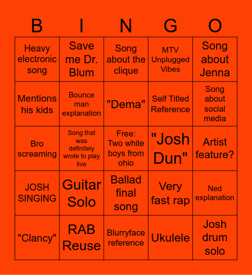 TØP 7 Predictions Bingo Card