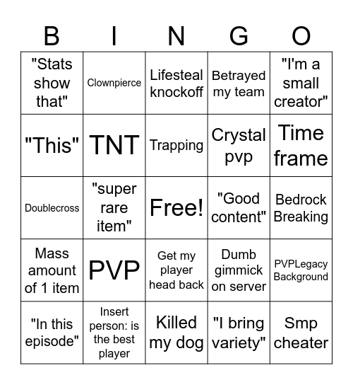 Copy and Paste Youtuber Bingo Card