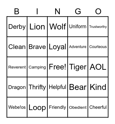 Pack 101 Bingo Card