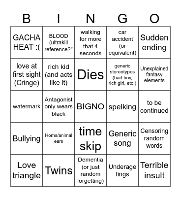gacha life BIGNO board Bingo Card