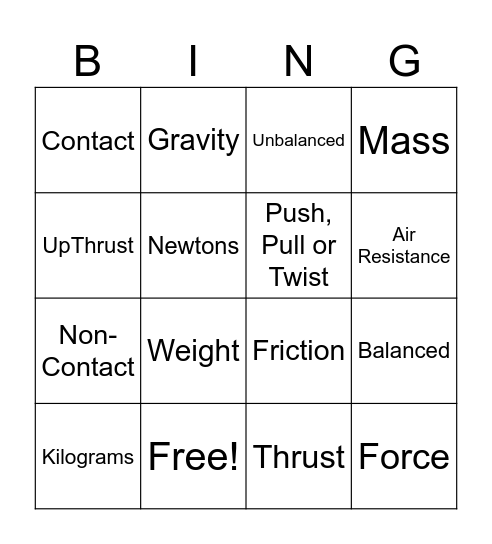 7 Science Physics Bingo Card