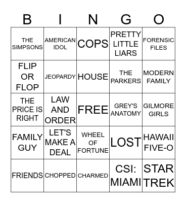 TV BINGO Card