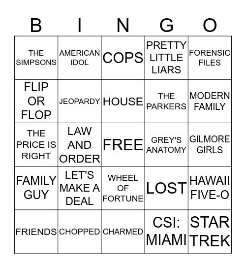 TV BINGO Card