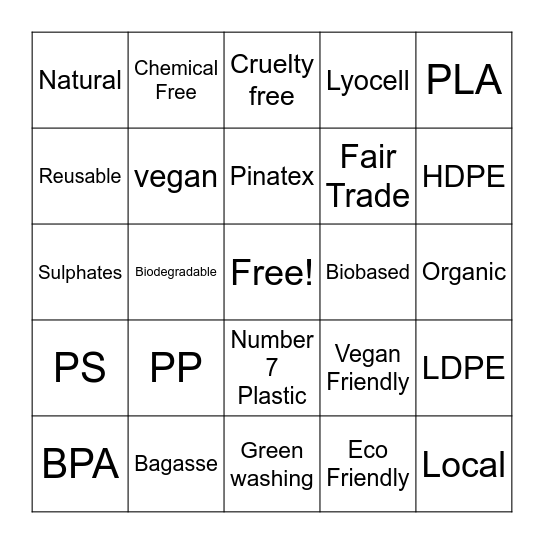 Sustainability Bingo Card