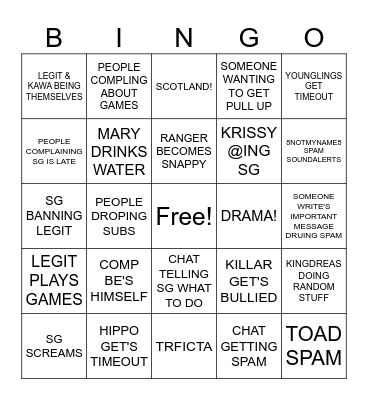 SG 44hr stream Bingo Card