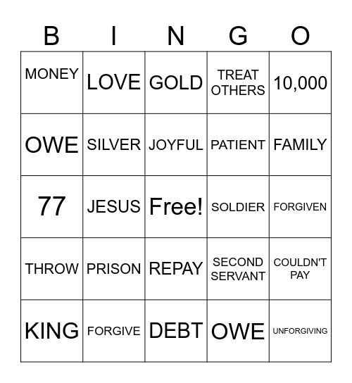 UNFORGIVING SERVANT Bingo Card