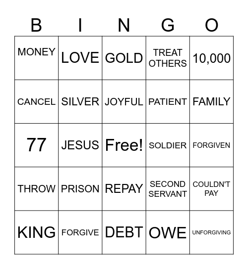 UNFORGIVING SERVANT Bingo Card