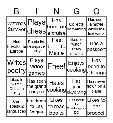 Person bingo card 4 Bingo Card