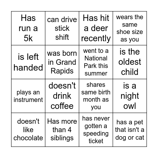 Can You Find Someone Who Bingo Card Can you find someone who bingo card