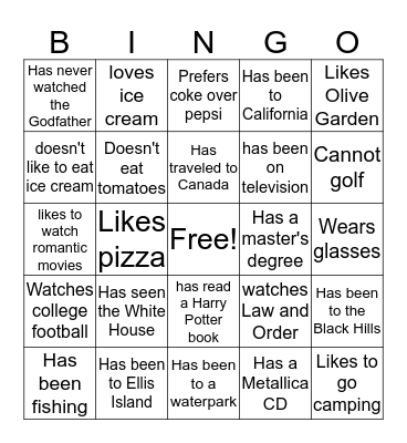 Person Bingo Card 5 Bingo Card