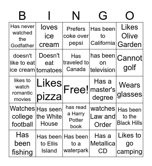 Person Bingo Card 5 Bingo Card