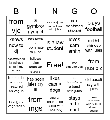 Jules' Bday Bingo Card