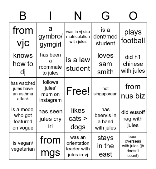 Jules' Bday Bingo Card