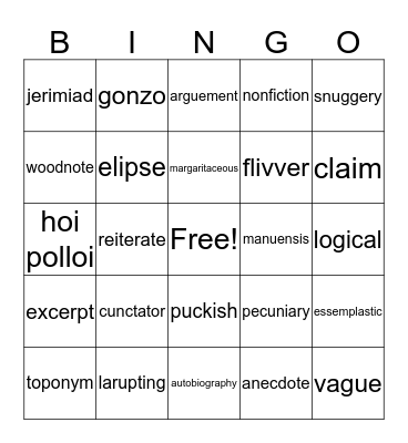 VOCABULARY #1 Bingo Card