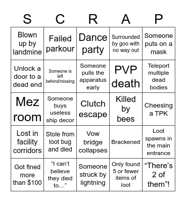 Soc’s Lethal Company Bingo Bonanza Bingo Card