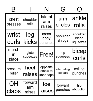 Wheelchair Fitness Bingo Card