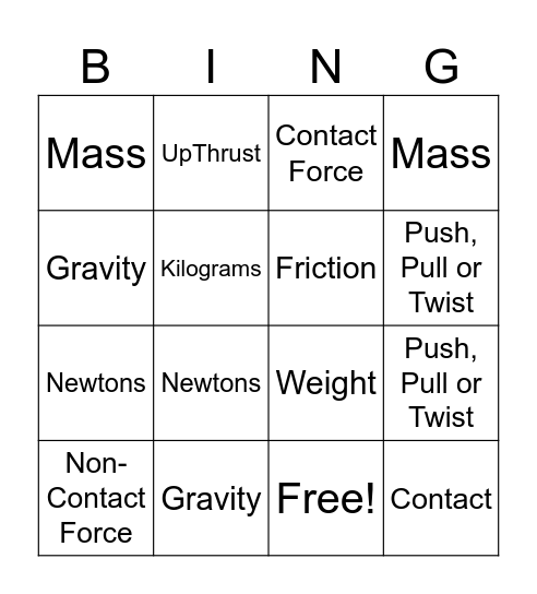 7 Physics Bingo Card