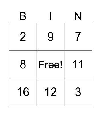 Addition Touchpoint Bingo Card