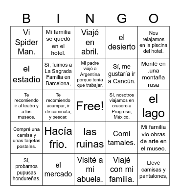Viaje--Doerre Spanish 2 Bingo Card