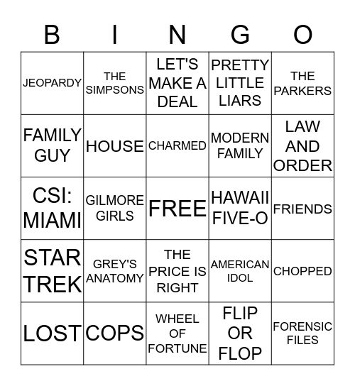 TV BINGO Card