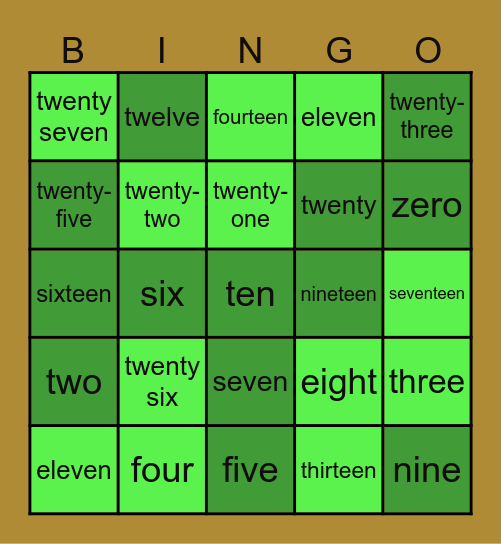 Number Names Bingo Card