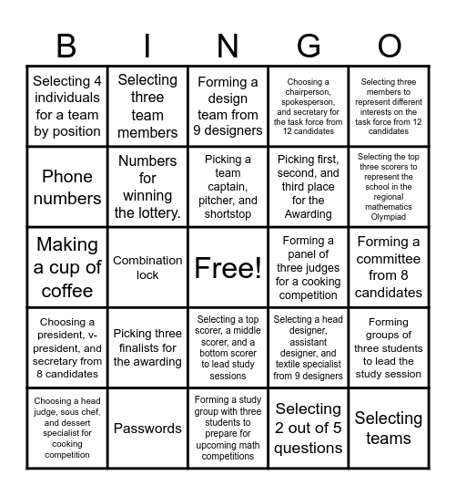 P&C Bingo Card