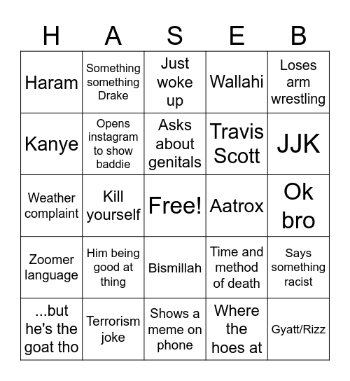 Haseeb Bingo Card