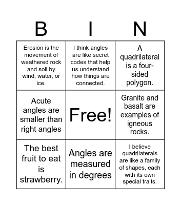 Fact or Opinion Bingo Card