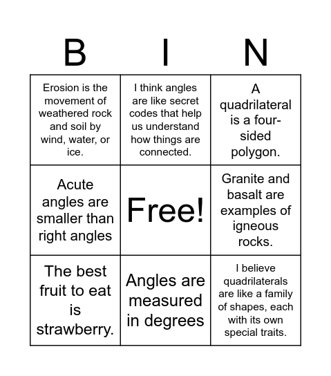 Fact or Opinion Bingo Card