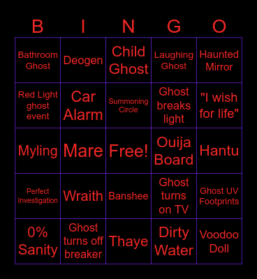 Phasmophobia Bingo Card