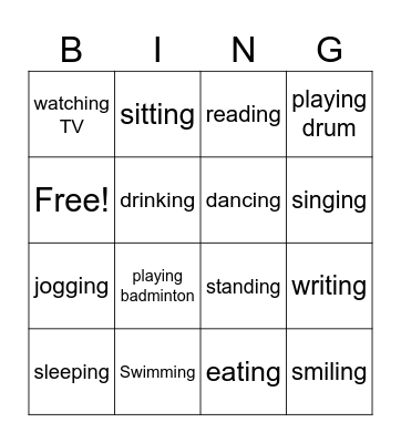 Present Continuous Bingo Card