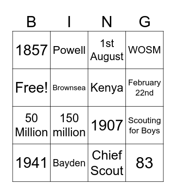 Bayden Bingo Card