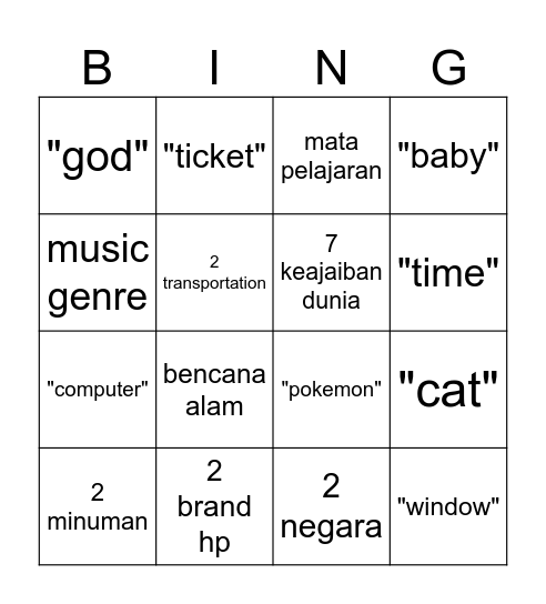 Untitled Bingo Card