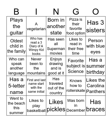 Getting to Know You Bingo Card