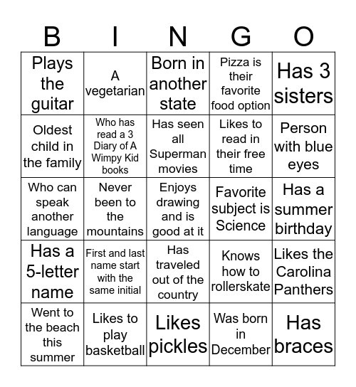 Getting to Know You Bingo Card